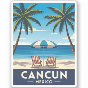 Adesivo Viagens vintage Retro Cancun Mexico Beach Landscap