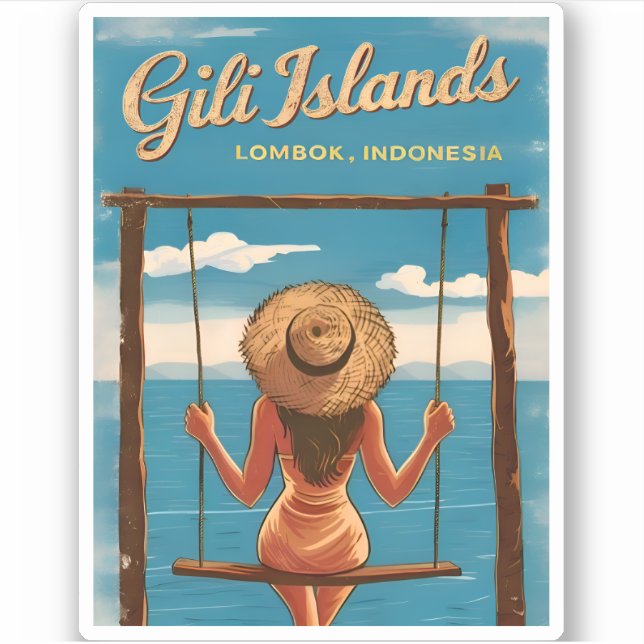 Adesivo Viagens vintage Retro Gili Islands Lombok Indonési (Frente)