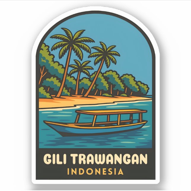 Adesivo Viagens vintage Retro Gili Trawangan Indonésia (Frente)