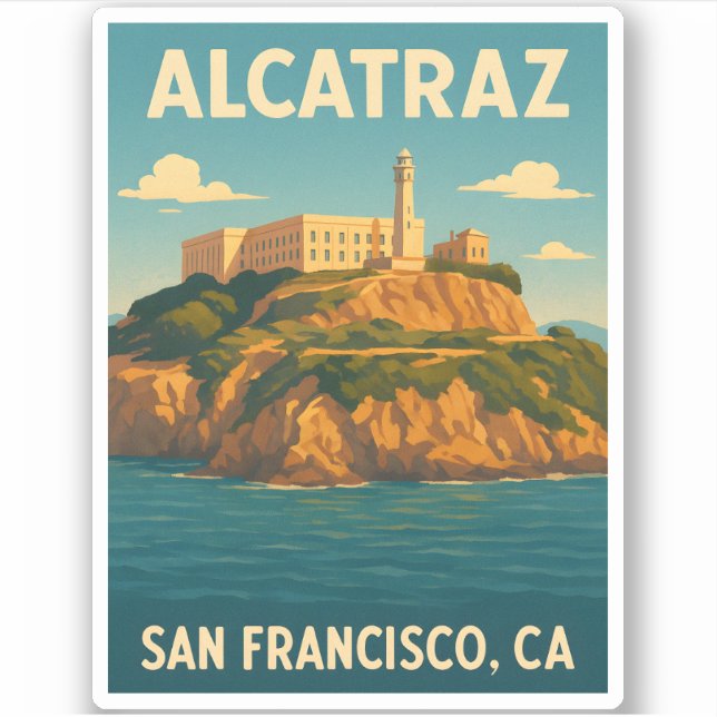 Adesivo Viagens vintage Retro Ilha Alcatraz San Francisco (Frente)