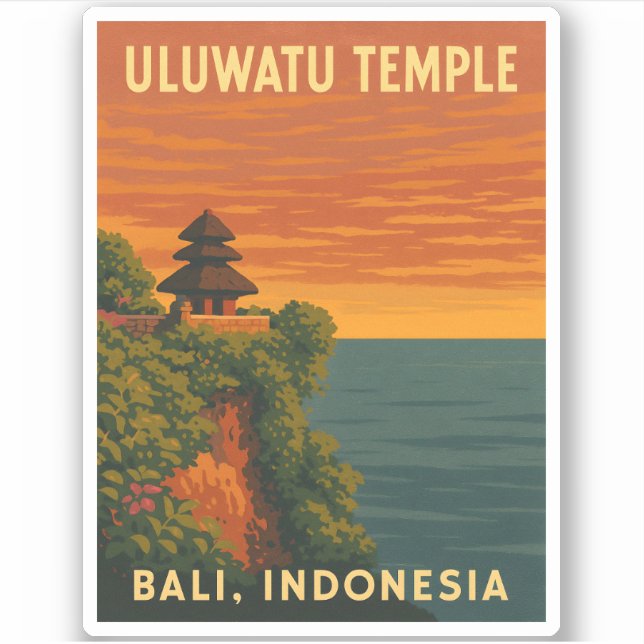 Adesivo Viagens vintage Retro Uluwatu Temple Bali Seaside (Frente)