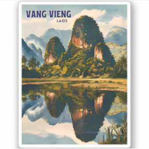 Adesivo Viagens vintage retrô Vang Vieng Laos Paisagem