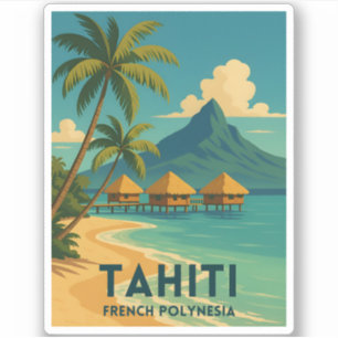 Adesivo Viagens vintage Taiti Polinésia Francesa — Retro d