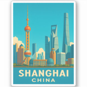 Adesivo Viagens vintage Xangai China - Skyline Retrocêntri