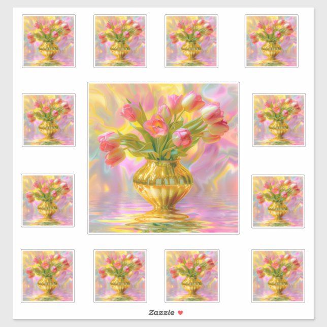 Adesivo Vibrant Pink Tulips in Golden Vase (Folha)