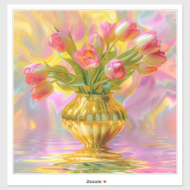 Adesivo Vibrant Pink Tulips in Golden Vase (Folha)