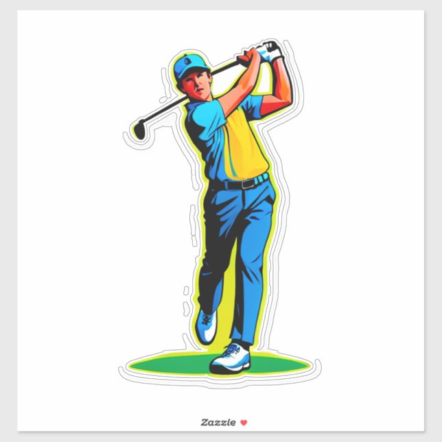 Adesivo Vibrant Pop-Art Golfer Swinging a Driver on Green (Folha)