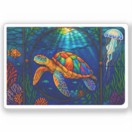 Adesivo Vibrant Stained Glass Sea Turtle Ocean Design