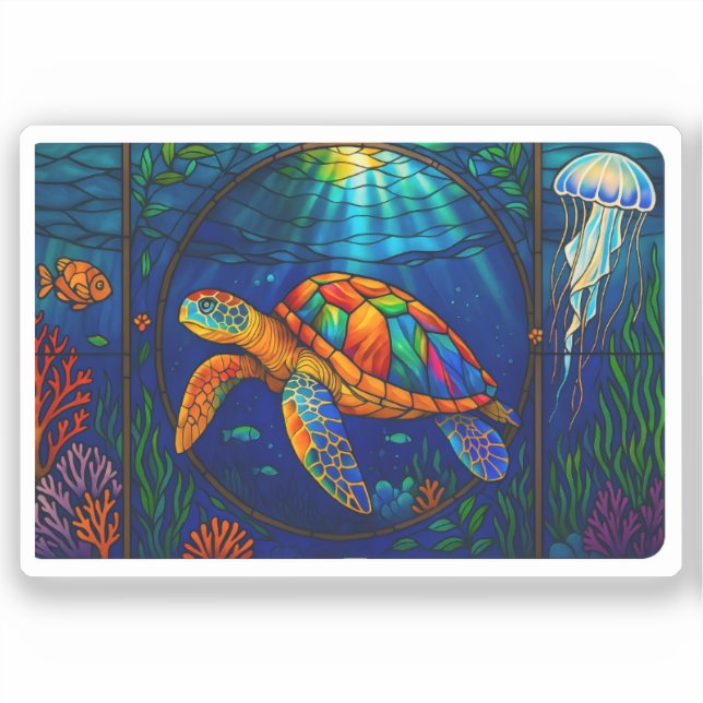 Adesivo Vibrant Stained Glass Sea Turtle Ocean Design (Frente)