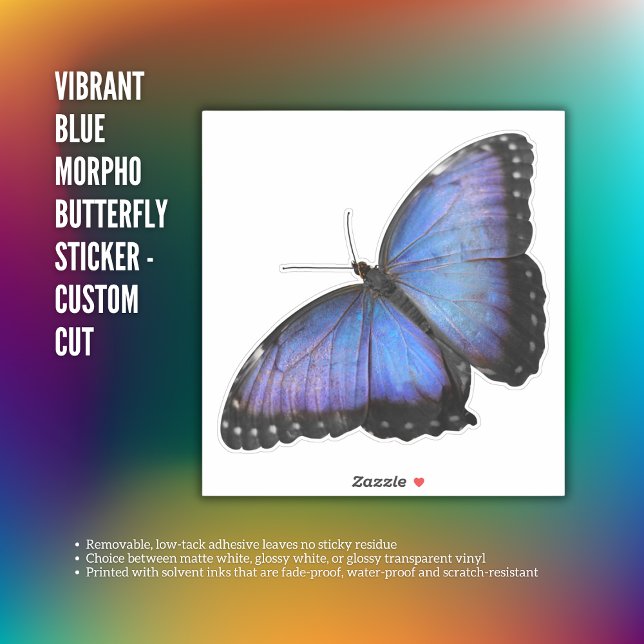 Adesivo Vibrante Blue Morpho Butterfly Sticker - Corte Per (Vibrant Blue Morpho Butterfly Sticker - Custom Cut)