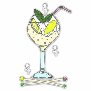 Adesivo Vidro de coquetel de gin com fatias de gelo e lim