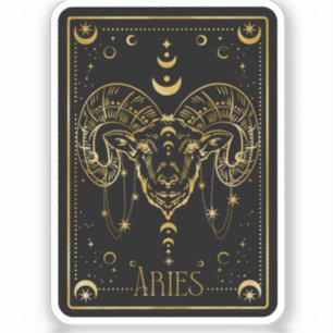 Adesivo Vinheta Astrológica Zodiac Black & Dourado Aries