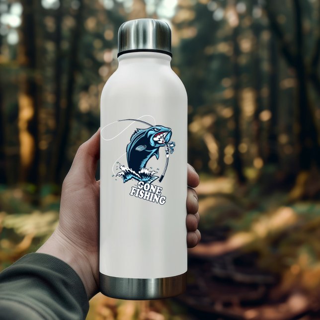 Adesivo Vinheta Azul Do Banco De Pesca Desaparecido | Auto (Gone Fishing Bass Vinyl Sticker | Die-Cut Sticker by PiggyPrint Stickers.)