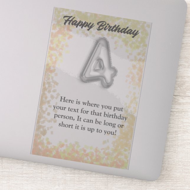 Adesivo Vinheta de 4 anos de aniversário feliz (Detalhe)