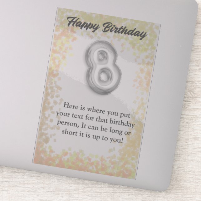 Adesivo Vinheta de 8 anos de aniversário feliz (Detalhe)