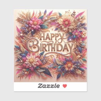 Adesivo Vinheta de Aniversário Feliz Floral Radial