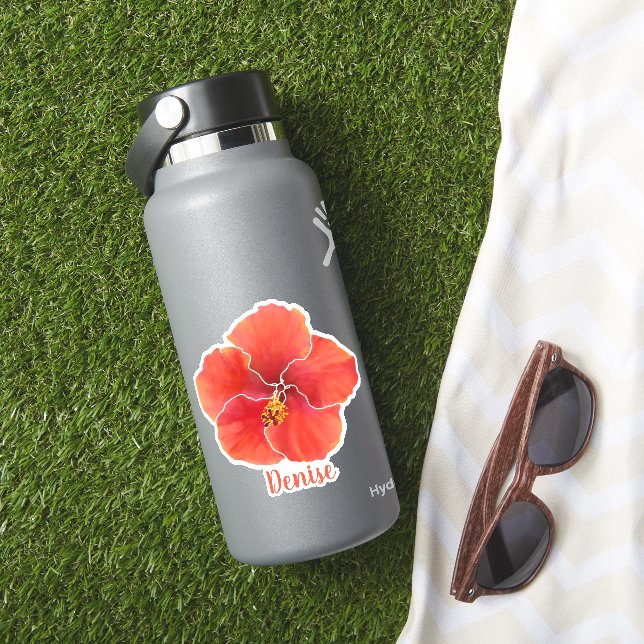 Adesivo Vinheta de Aquarela Red Hibiscus (HydroFlask Insitu)