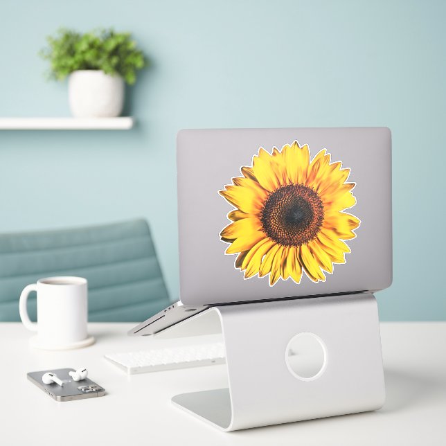 Adesivo Vinheta de Arte Amarela Flor Brilhante Grande (Laptop na mesa)