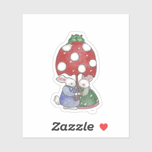 Adesivo Vinheta de Bunnies Chuva (Folha)