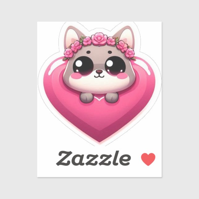 Adesivo Vinheta de Cartoon Animal Heart Sticker (Folha)