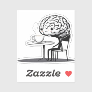 Adesivo Vinheta de Cartoon Cerebral Obcecada Com Café