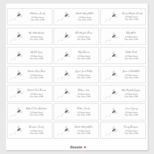 Adesivo Vinheta de Envelope de Endereço Convidado da Bee (Folha)