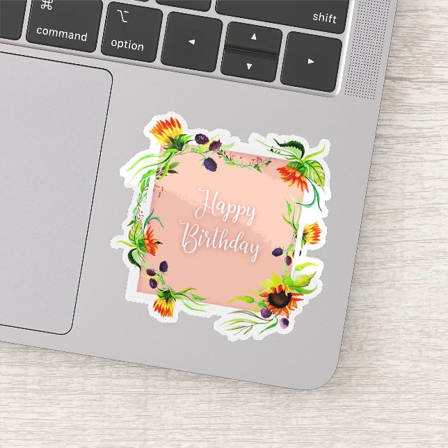 Adesivo Vinheta de flor de aniversário feliz (Detalhe)