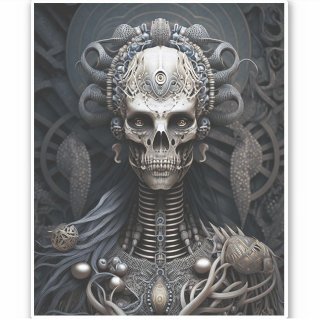 Adesivo Vinheta de Horror do Esqueleto do Monstro do Crâni (Frente)