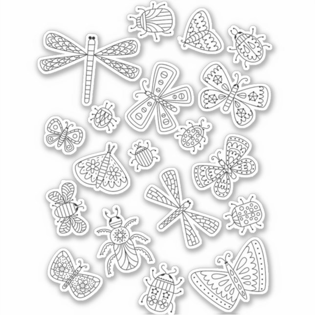 Adesivo Vinheta de inseto de besouro e Inseto de abelha bo (Frente)