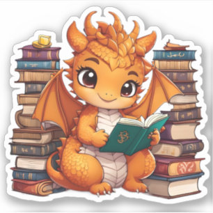 Adesivo Vinheta De Leitura De Dragão Laranja