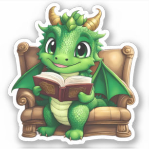 Adesivo Vinheta de Leitura de Dragão Verde