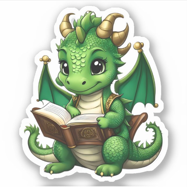 Adesivo Vinheta de Leitura de Dragão Verde (Frente)