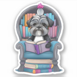 Adesivo Vinheta De Leitura De Pupppy Schnauzer