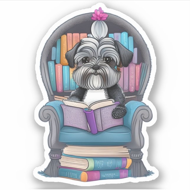 Adesivo Vinheta De Leitura De Pupppy Schnauzer (Frente)