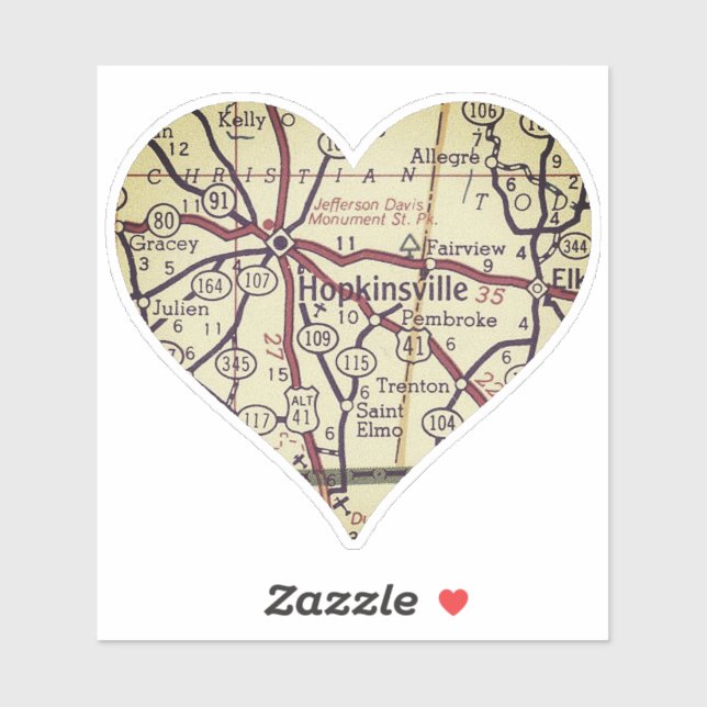 Adesivo Vinheta de Mapa KY de Hopkinsville (Folha)