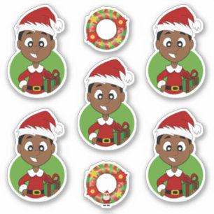Adesivo Vinheta de Natal de menino negro bonito