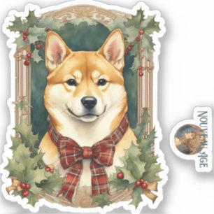 Adesivo Vinheta de Natal do Cachorro Shiba Inu