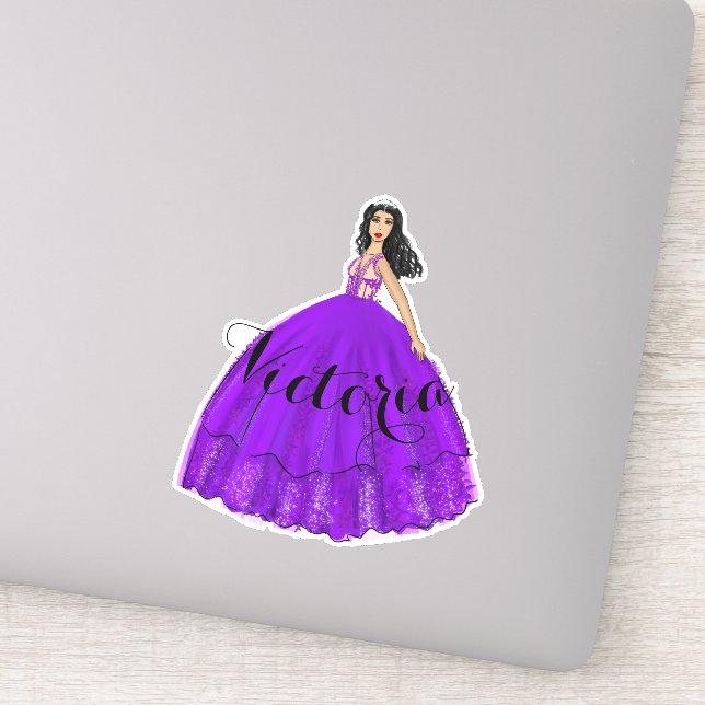 Adesivo Vinheta de Nome Personalizado de Quinceanera Roxo (Detalhe)