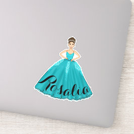 Adesivo Vinheta de Nome Personalizado de Teal Quinceañera