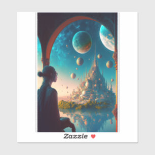 Adesivo Vinheta de Paisagem do Castelo de Fantasia Futurís