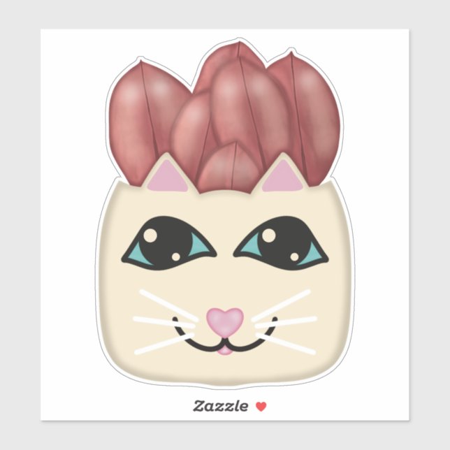 Adesivo Vinheta de Plantador de Borracha Vermelha de Gato  (Folha)