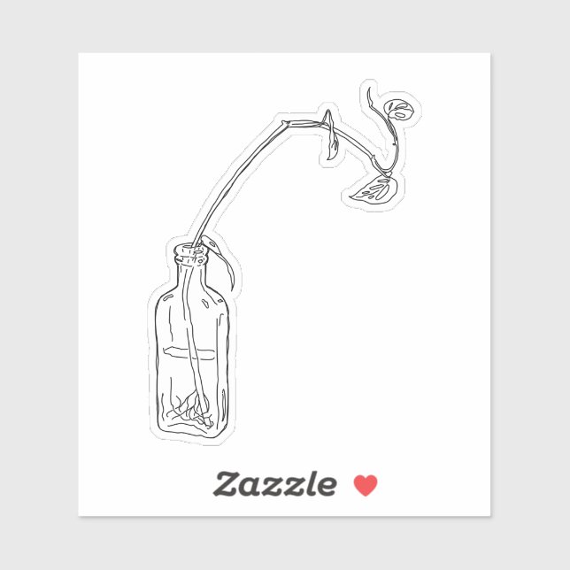 Adesivo Vinheta de Pothos de Garrafa (Folha)