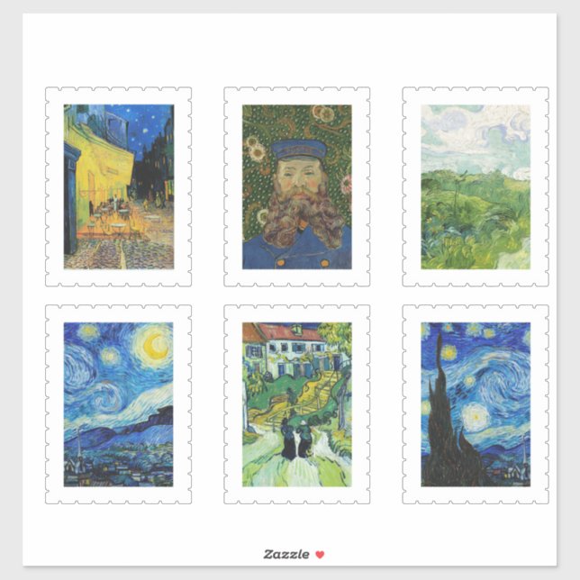 Adesivo vinheta de selo postal da vincent van gogh (Folha)