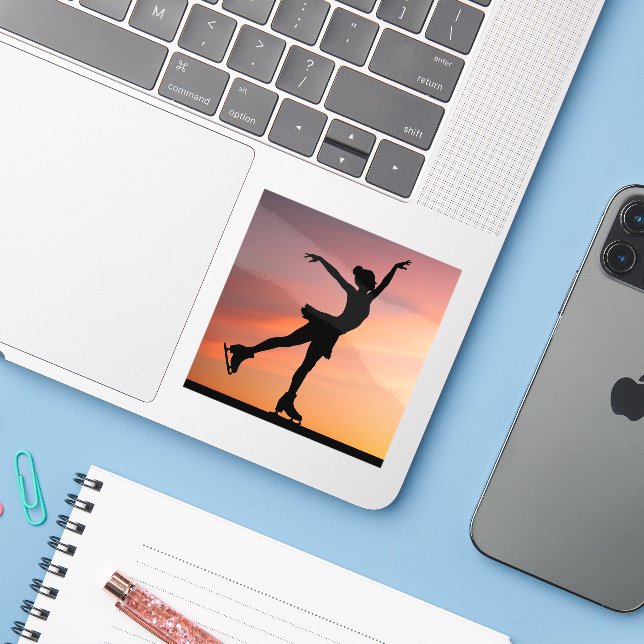 Adesivo Vinheta de Silhoutte de Patinador de Gelo (Notebook com iPhone)