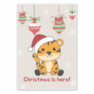 Adesivo Vinheta de Tigre de Natal para Animais de Inverno