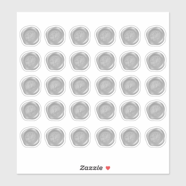 Adesivo Vinheta de vedações de cera de prata monogramada (Folha)