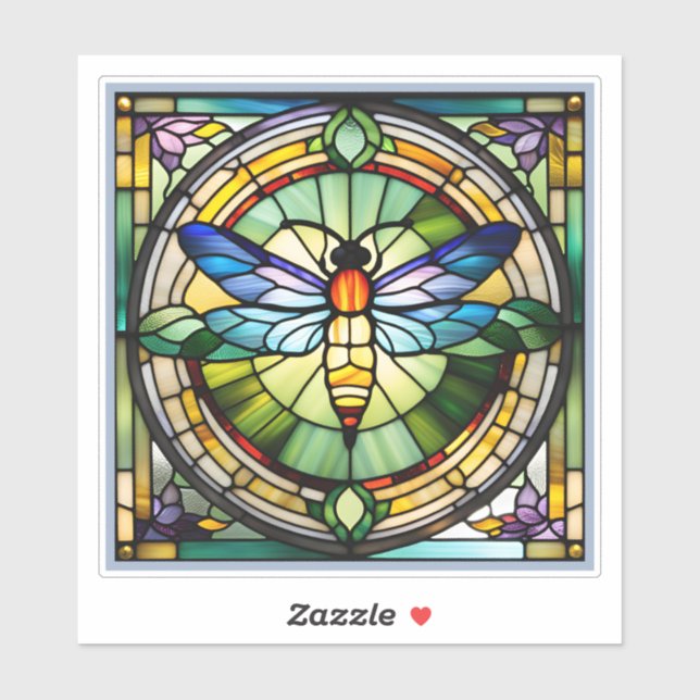 Adesivo Vinheta de vidro manchada de Dragonfly (Folha)