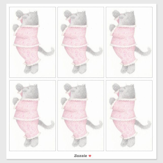 Adesivo Vinheta de vinilo PINK PAJAMAS CAT 14"X14" (Folha)