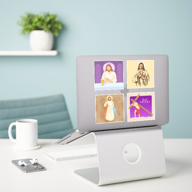 Adesivo Vinheta do Cristo Jesus (Laptop na mesa)