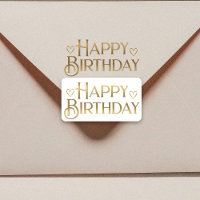 Vinheta e Corações Felizes de Aniversário Dourado